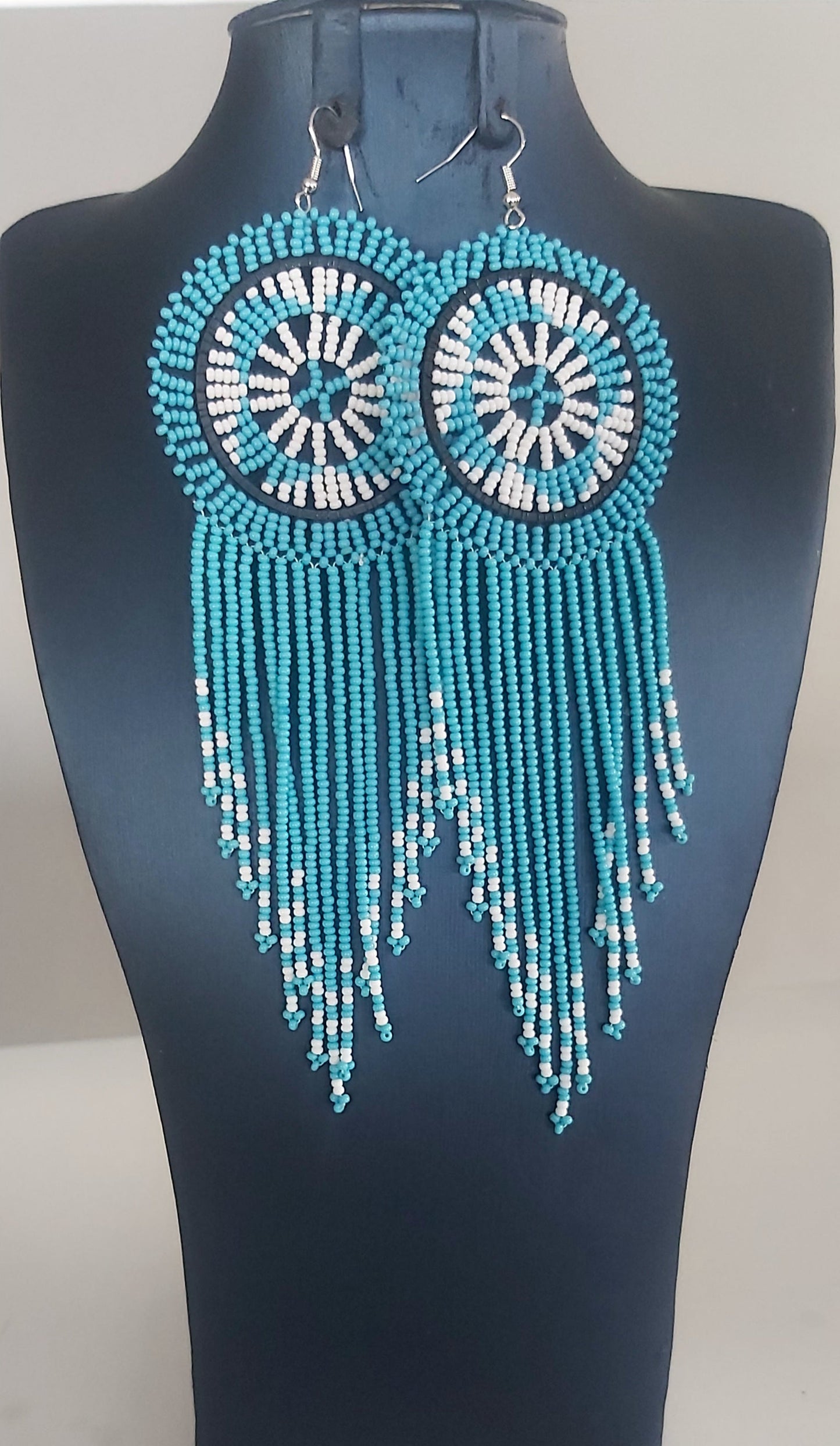Beaded Disc Earrings with Tassels