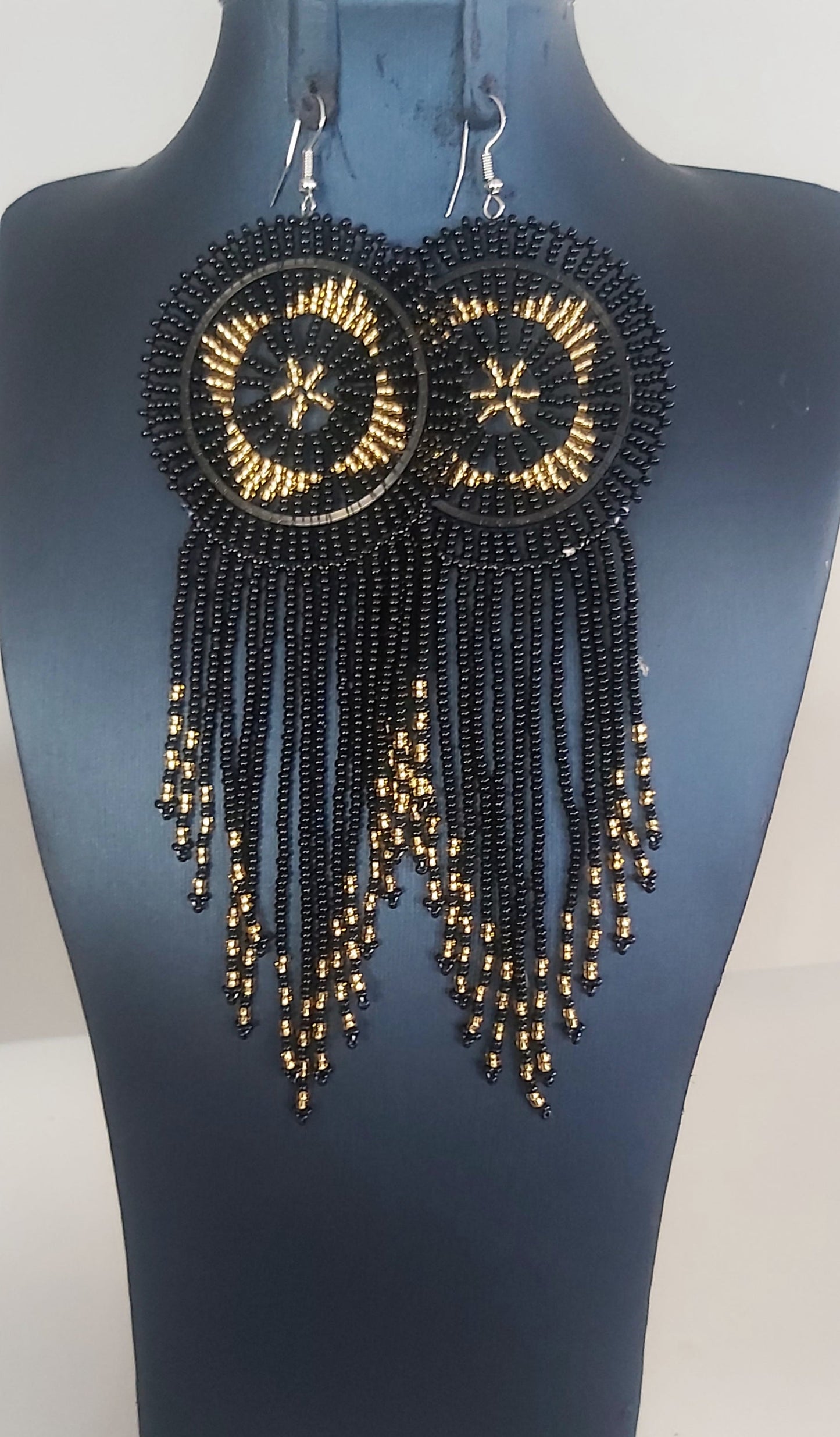 Beaded Disc Earrings with Tassels