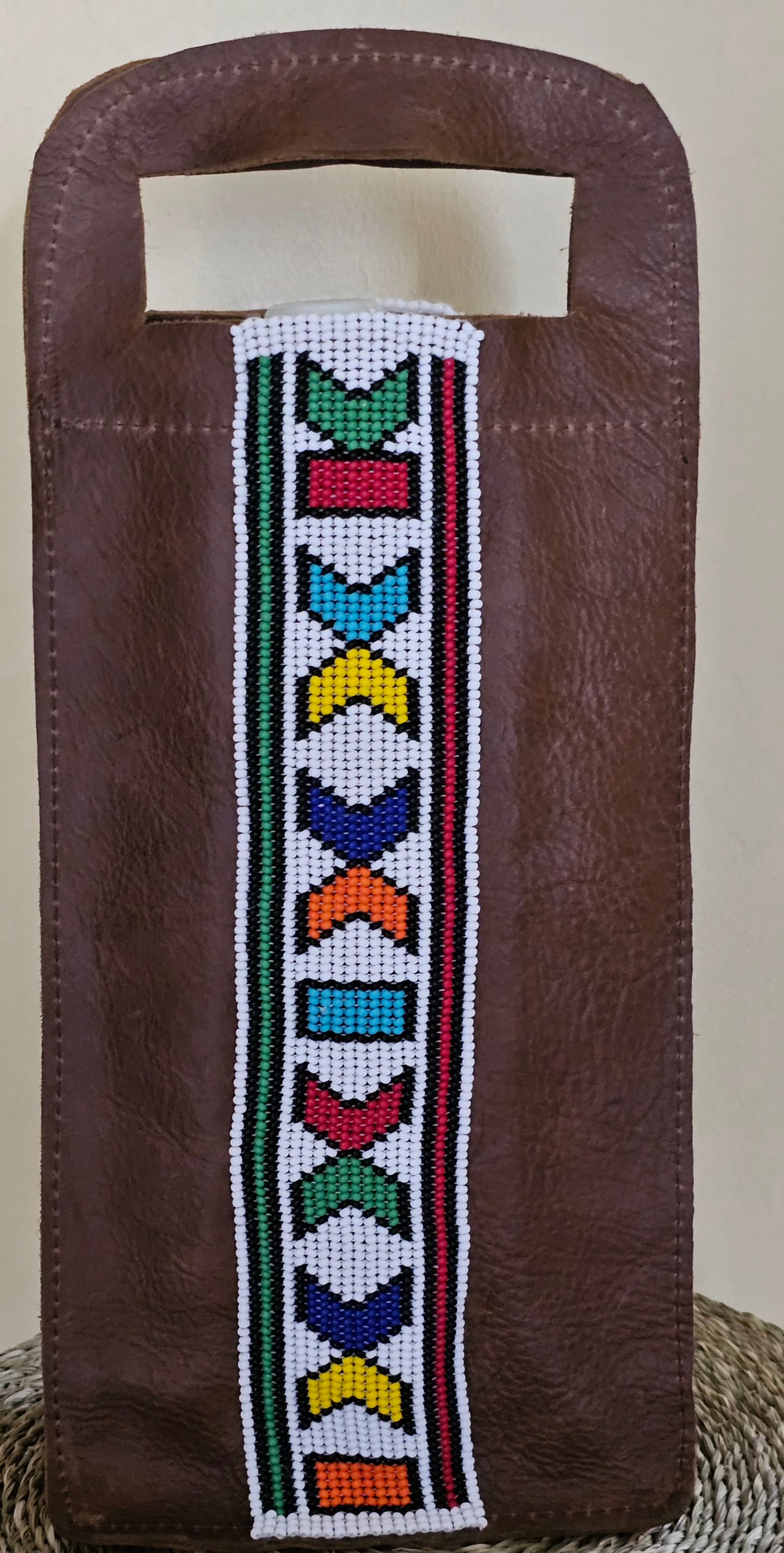 Beaded Leather Wine Bag Single