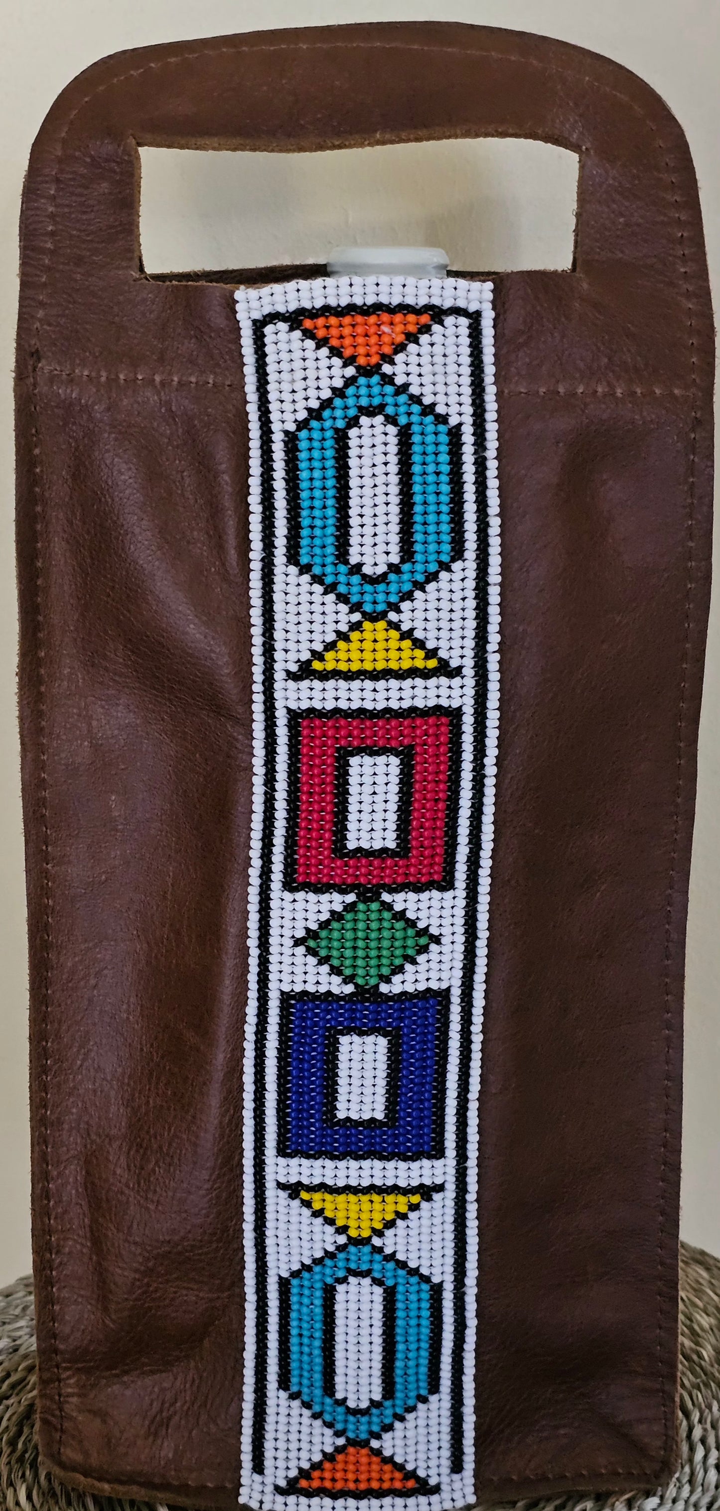 Beaded Leather Wine Bag Single