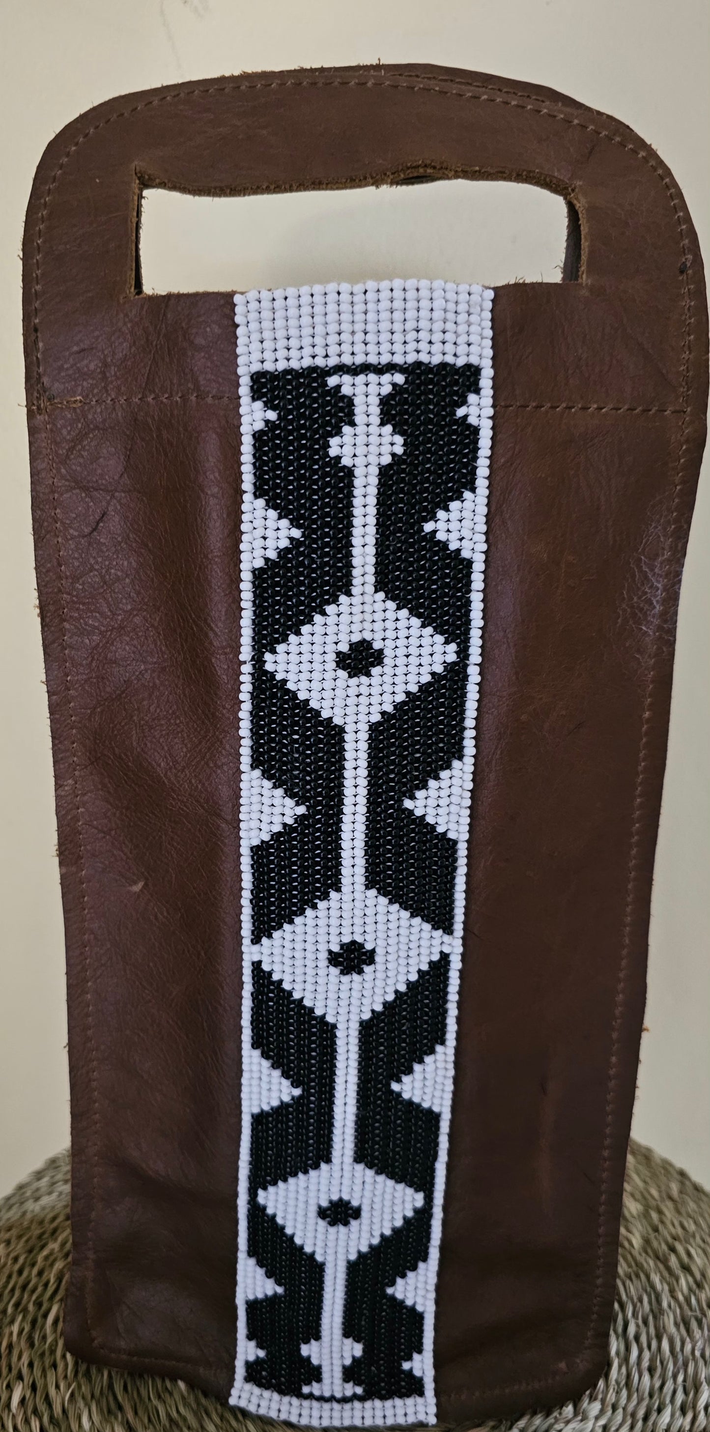 Beaded Leather Wine Bag Single