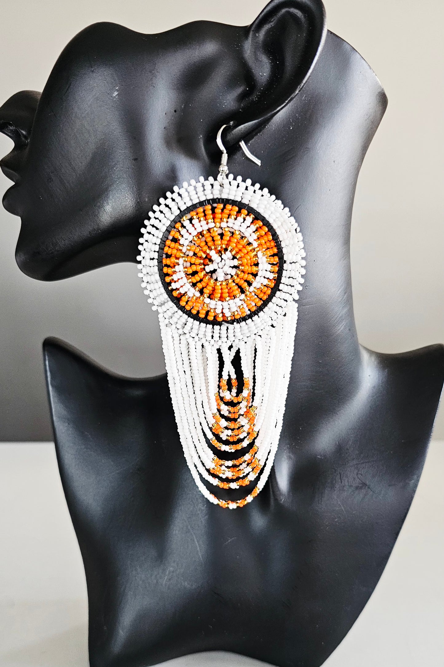 Beaded Disc Earrings with Tassels