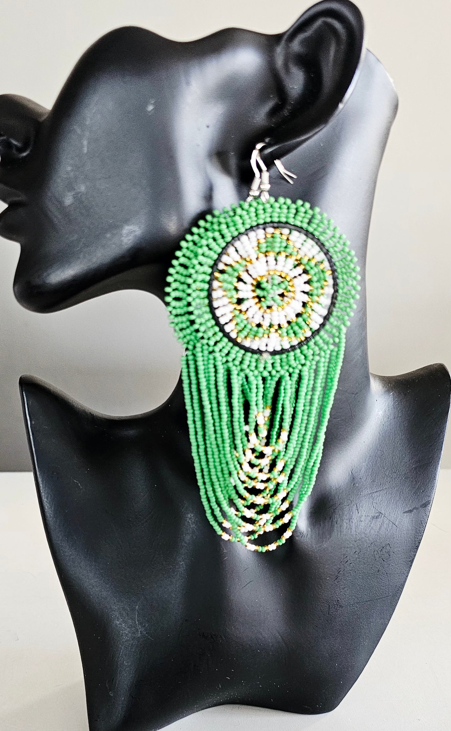 Beaded Disc Earrings with Tassels