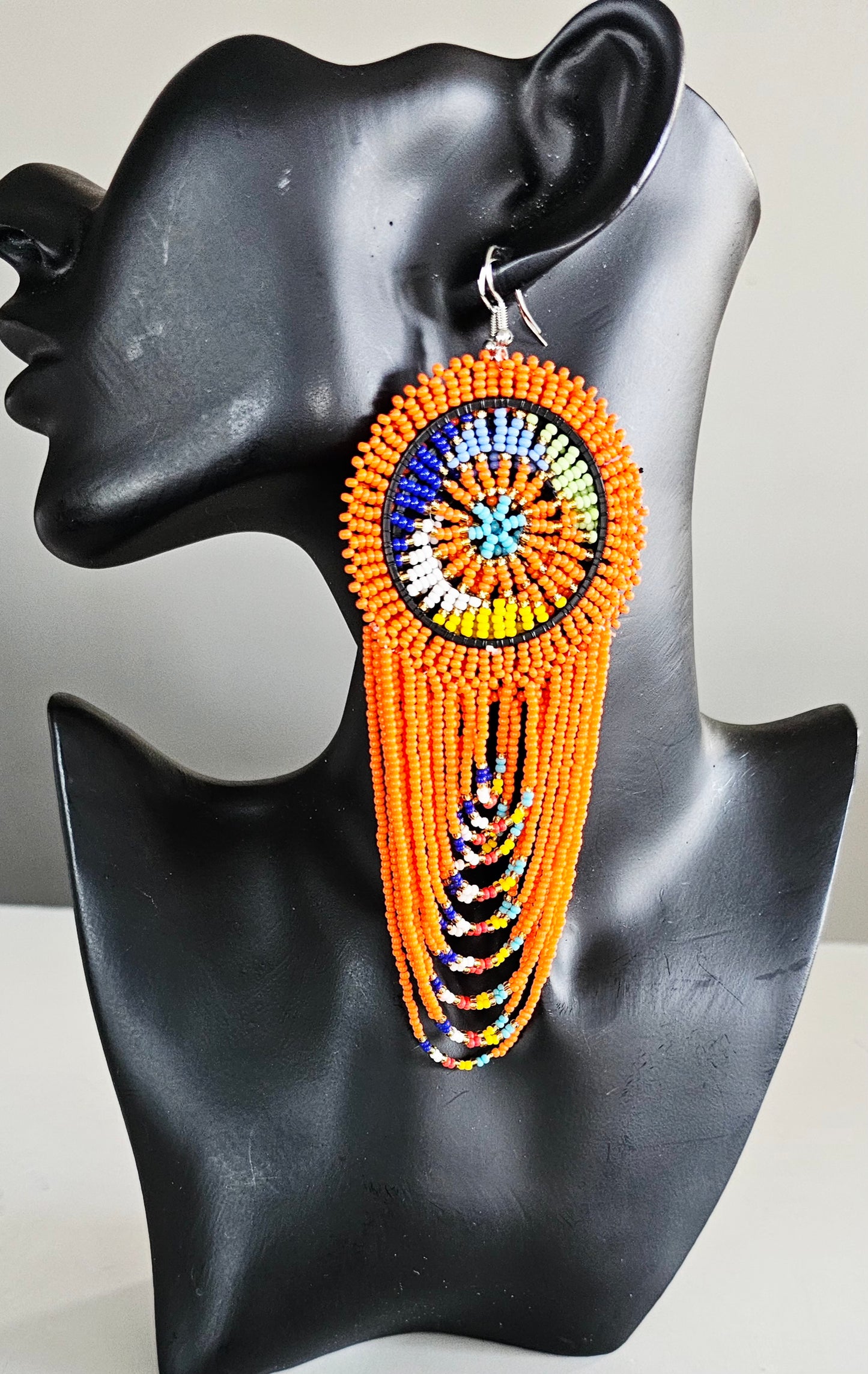 Beaded Disc Earrings with Tassels