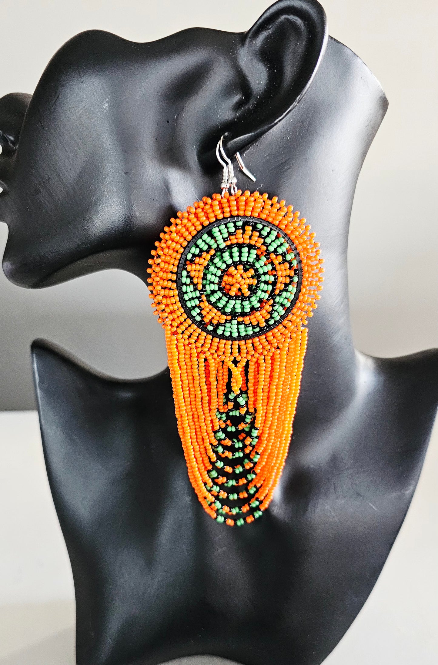 Beaded Disc Earrings with Tassels