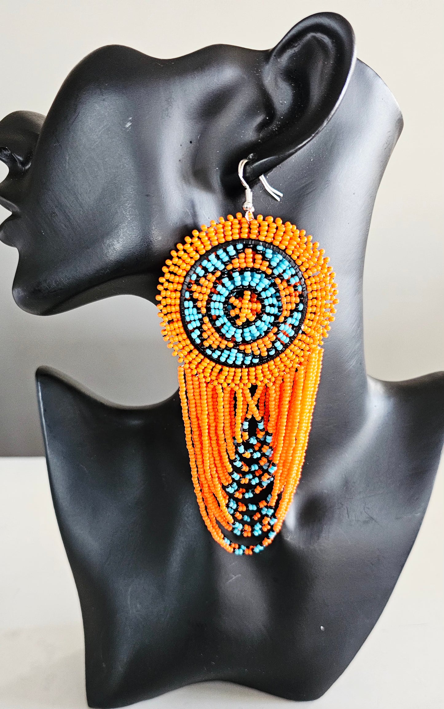 Beaded Disc Earrings with Tassels
