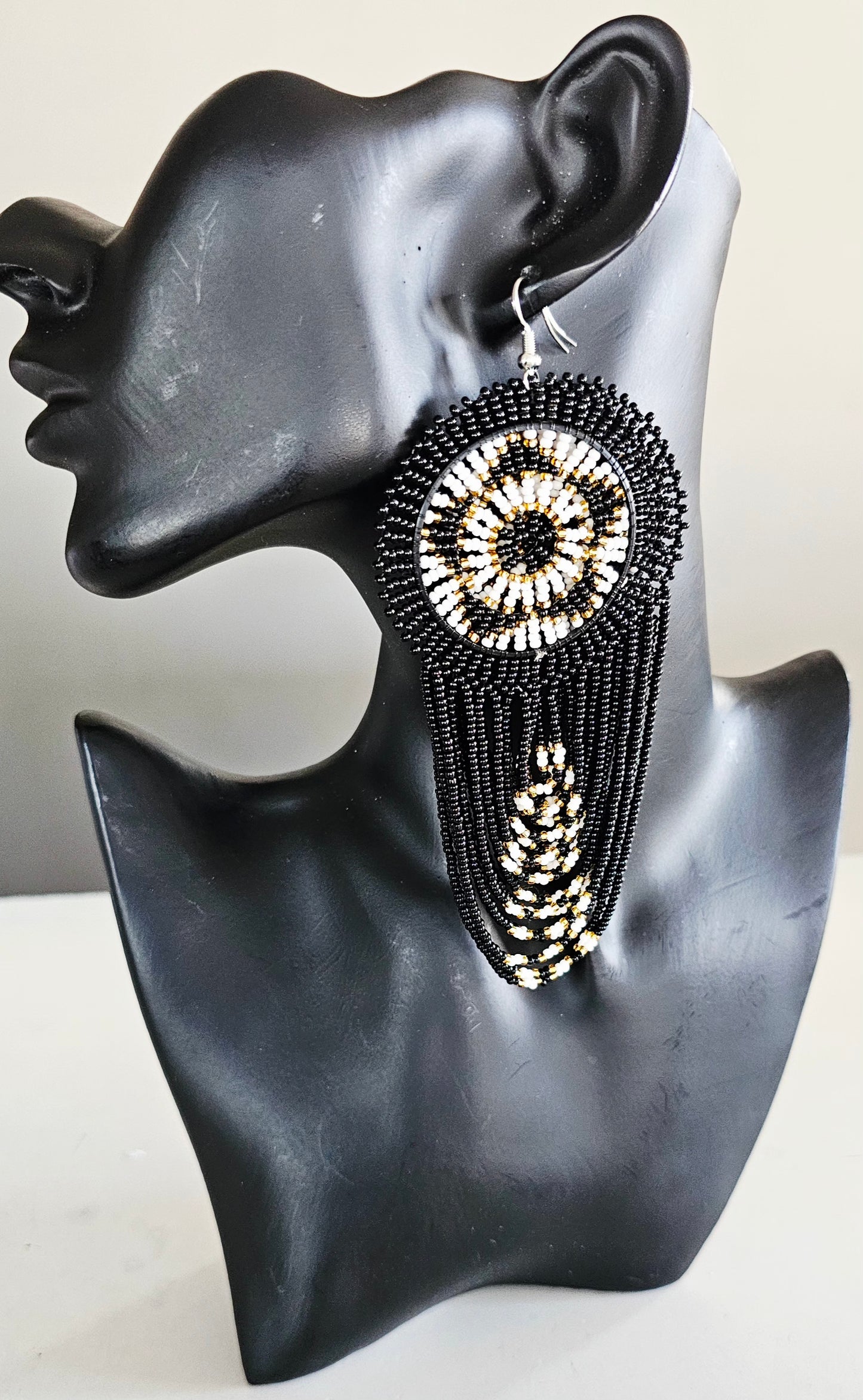 Beaded Disc Earrings with Tassels