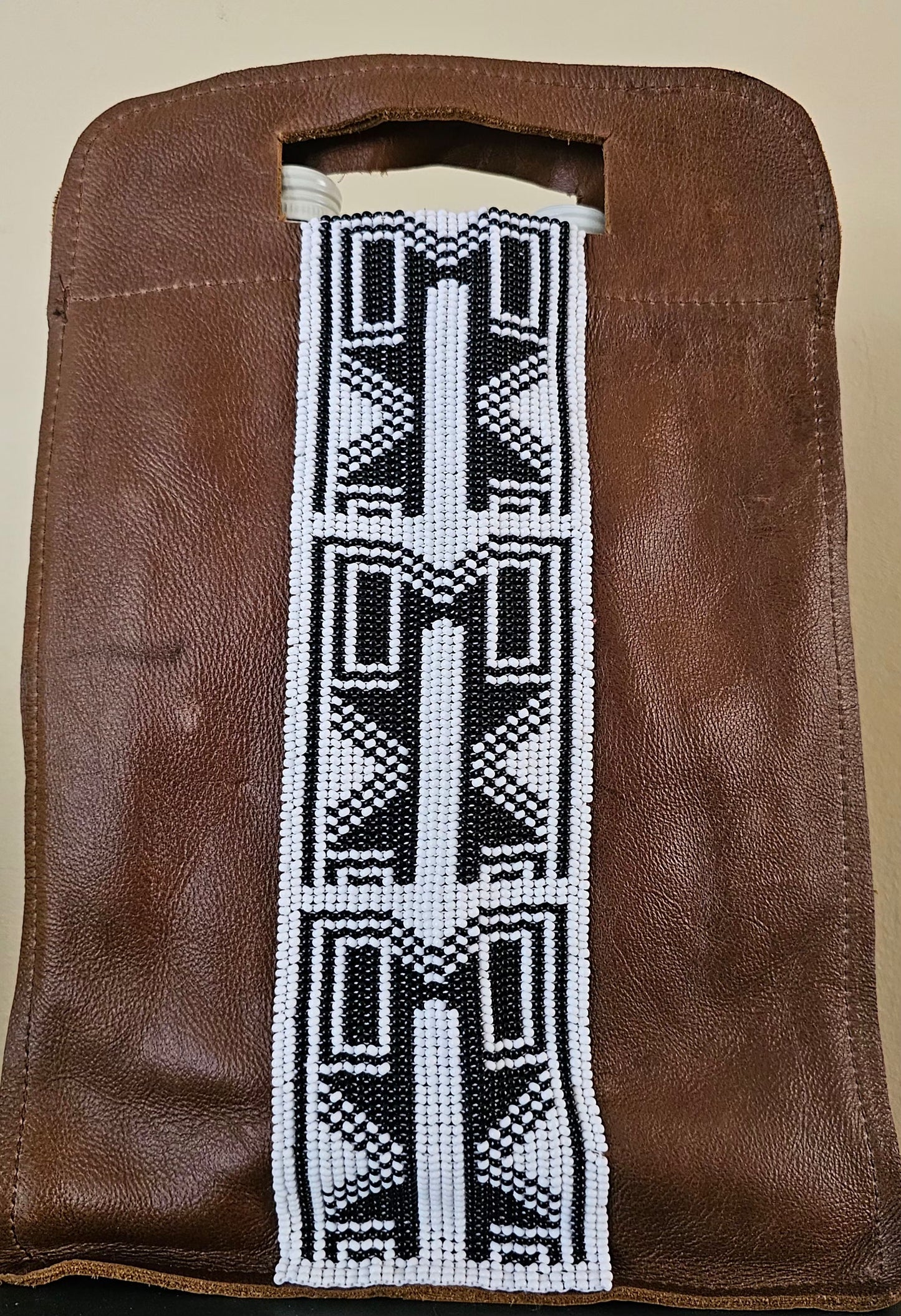 Beaded Leather Wine Bag Double