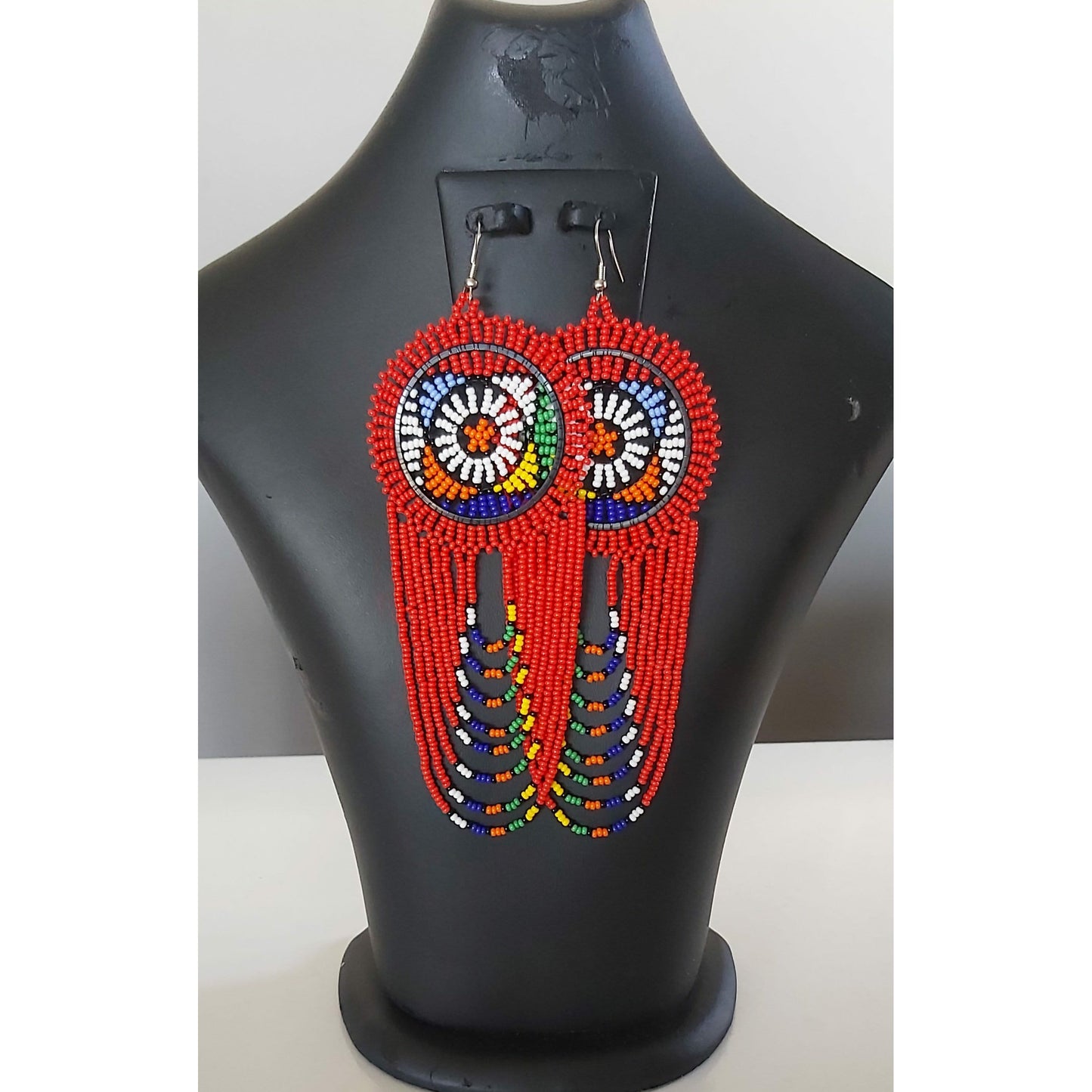 Beaded Disc Earrings with Tassels