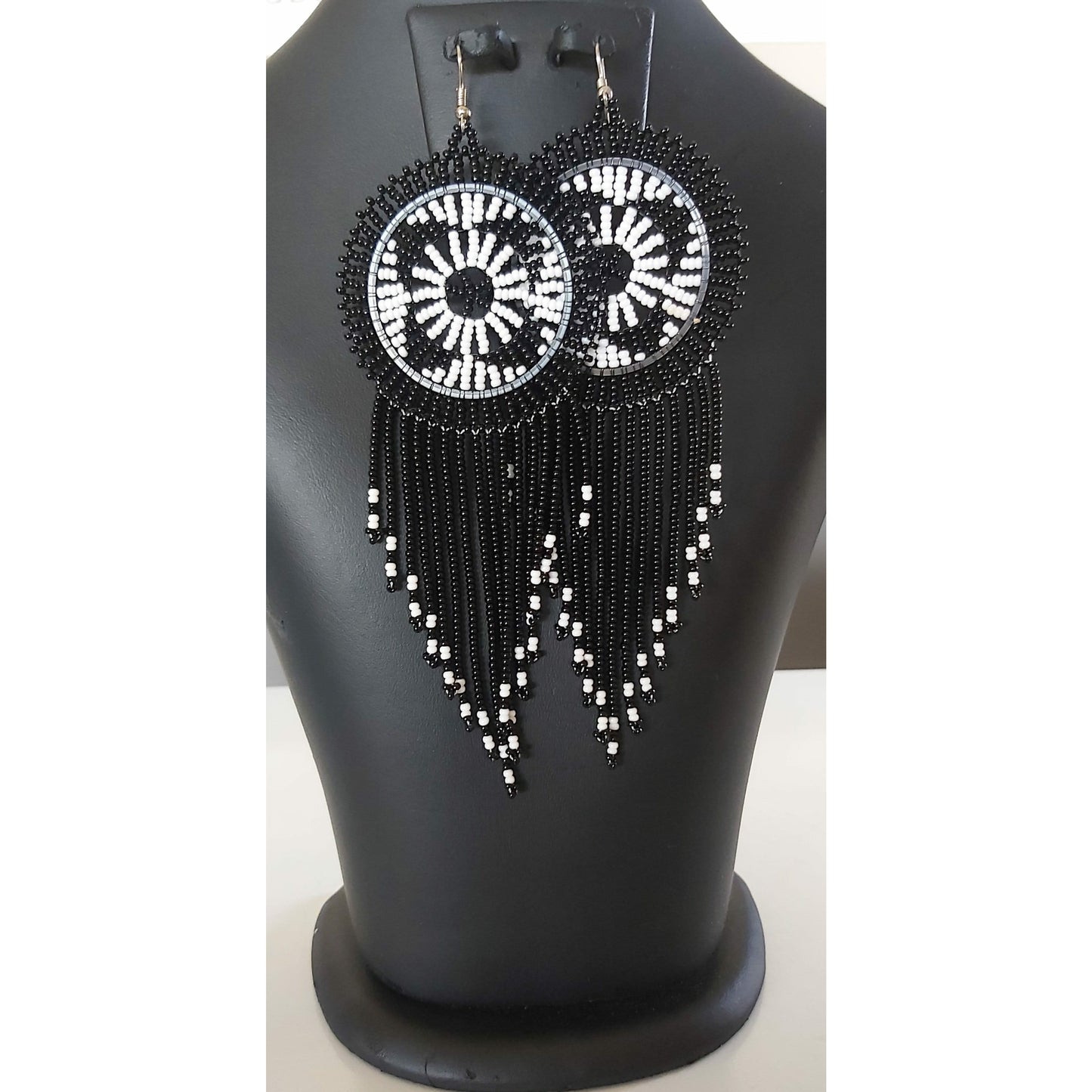 Beaded Disc Earrings with Tassels