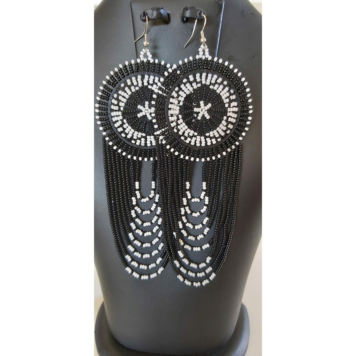 Beaded Disc Earrings with Tassels