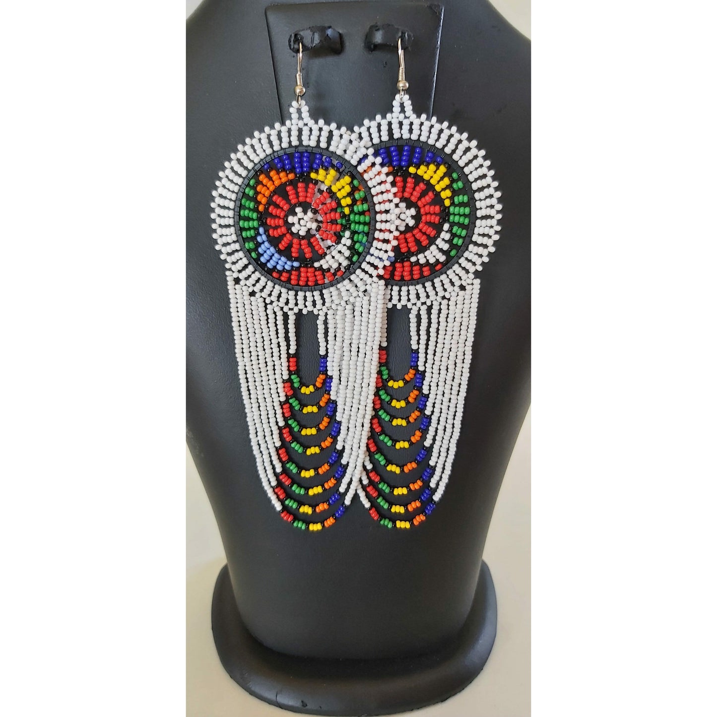 Beaded Disc Earrings with Tassels
