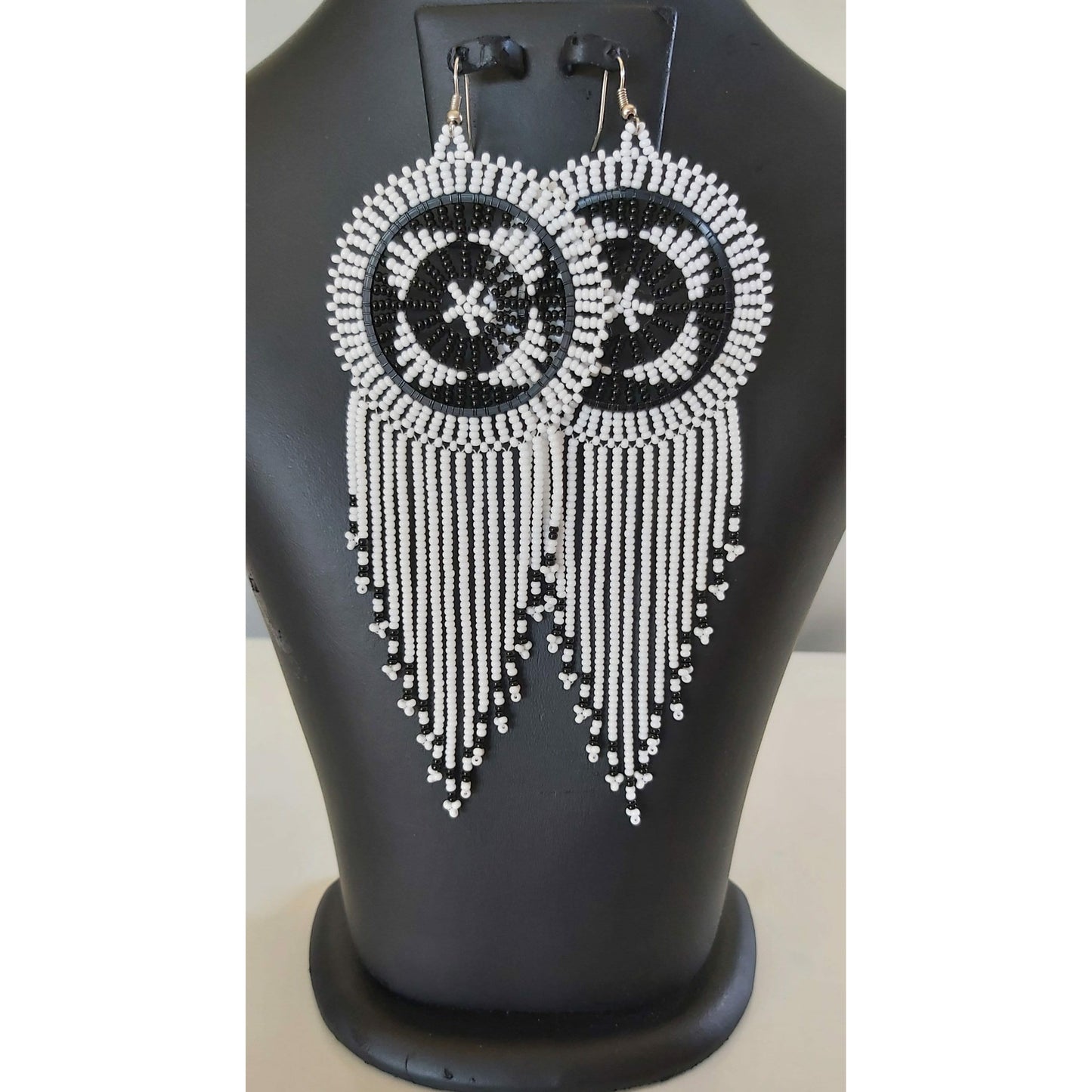 Beaded Disc Earrings with Tassels