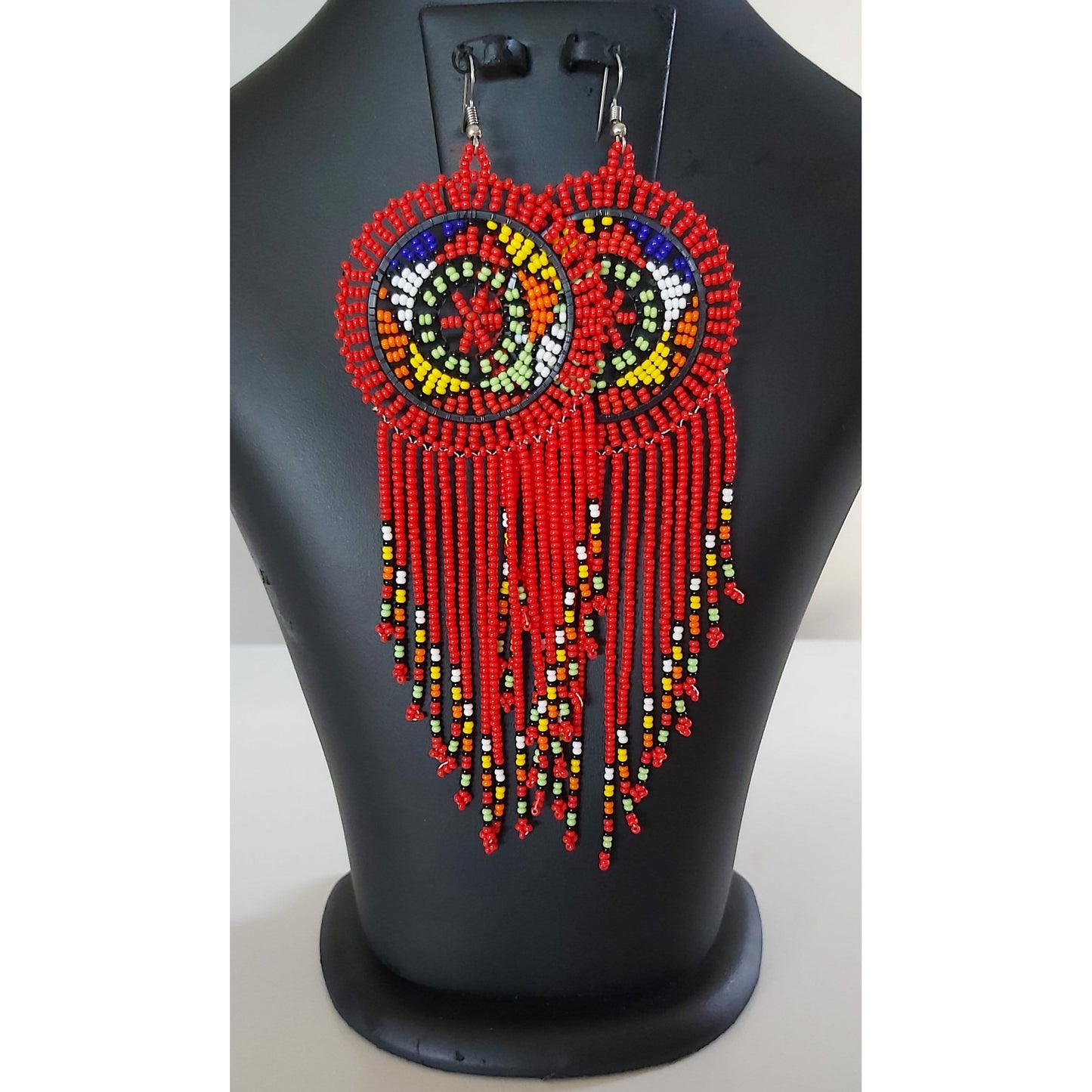 Beaded Disc Earrings with Tassels