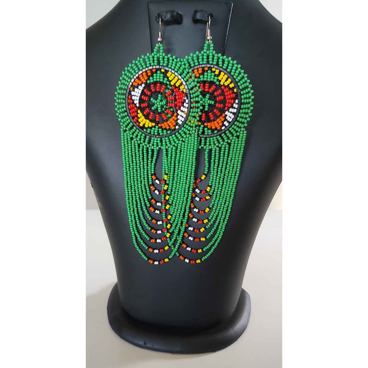 Beaded Disc Earrings with Tassels