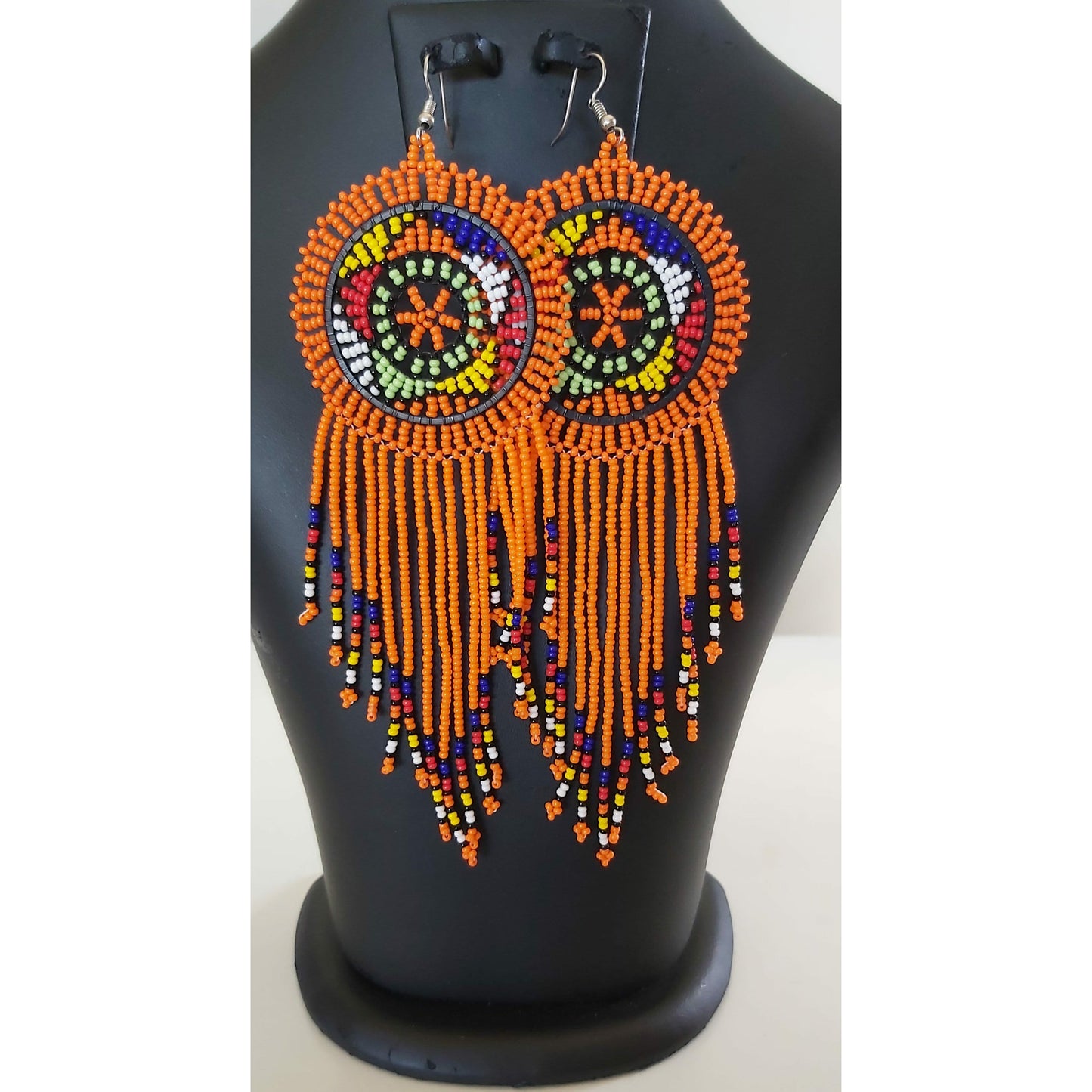 Beaded Disc Earrings with Tassels