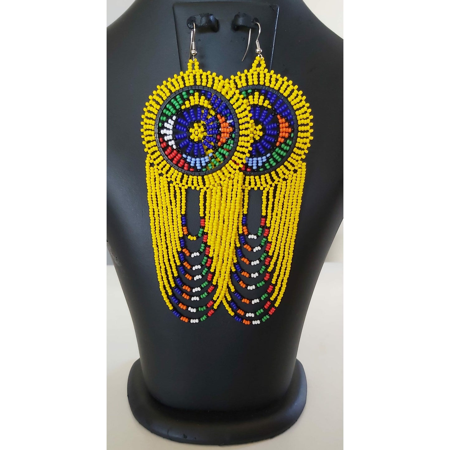 Beaded Disc Earrings with Tassels