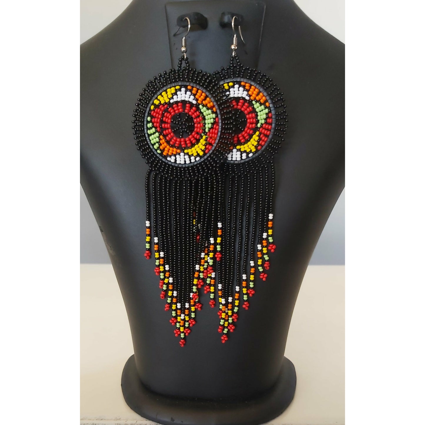 Beaded Disc Earrings with Tassels