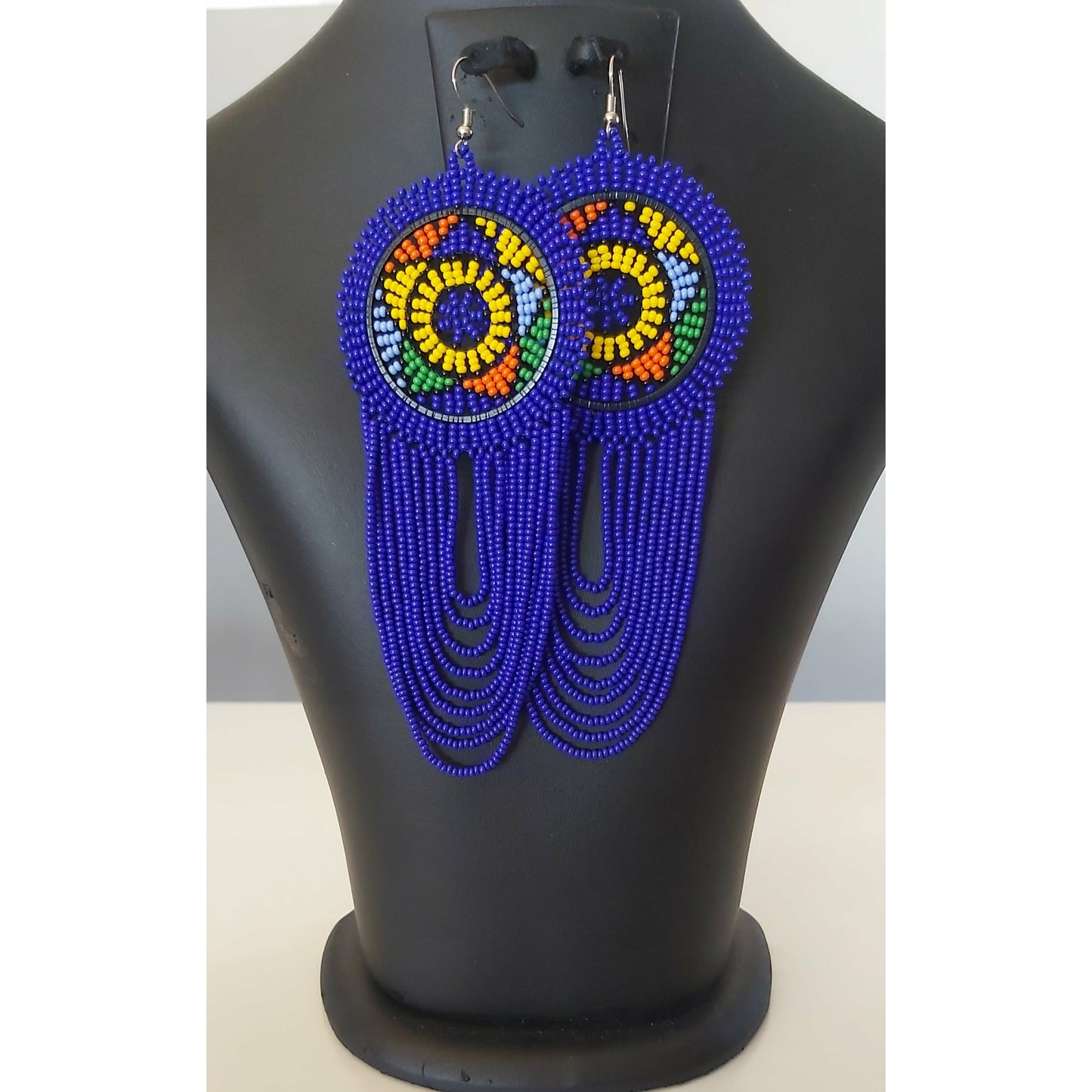 Beaded Disc Earrings with Tassels