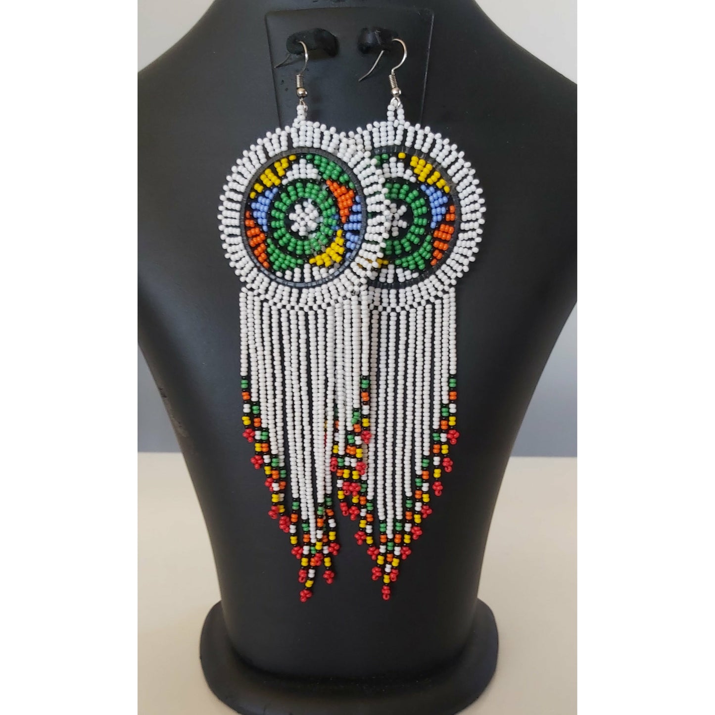 Beaded Disc Earrings with Tassels