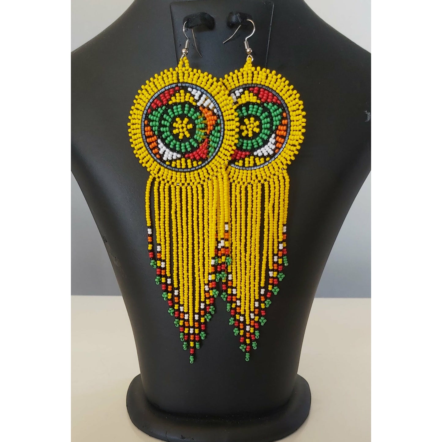 Beaded Disc Earrings with Tassels