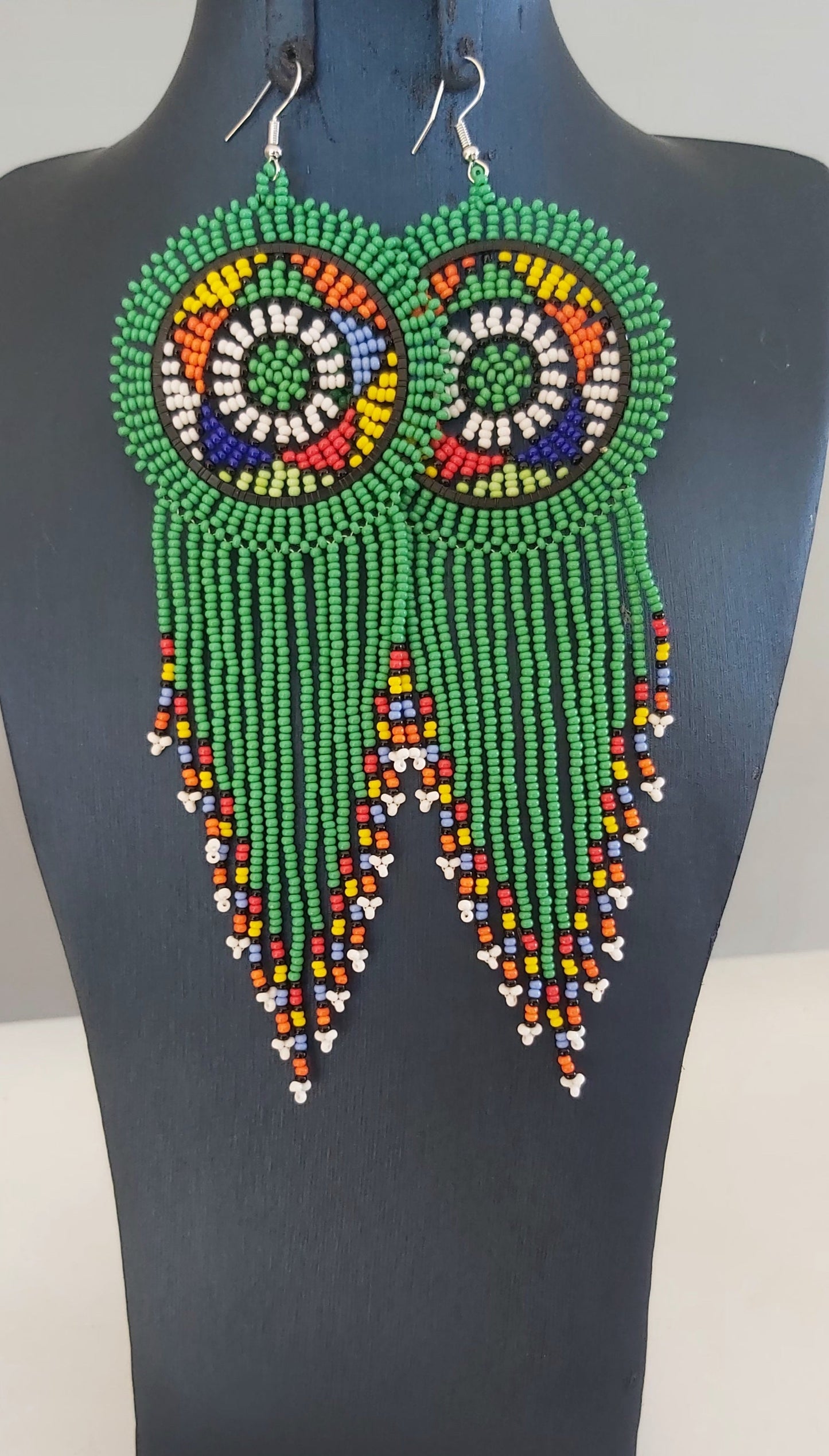Beaded Disc Earrings with Tassels