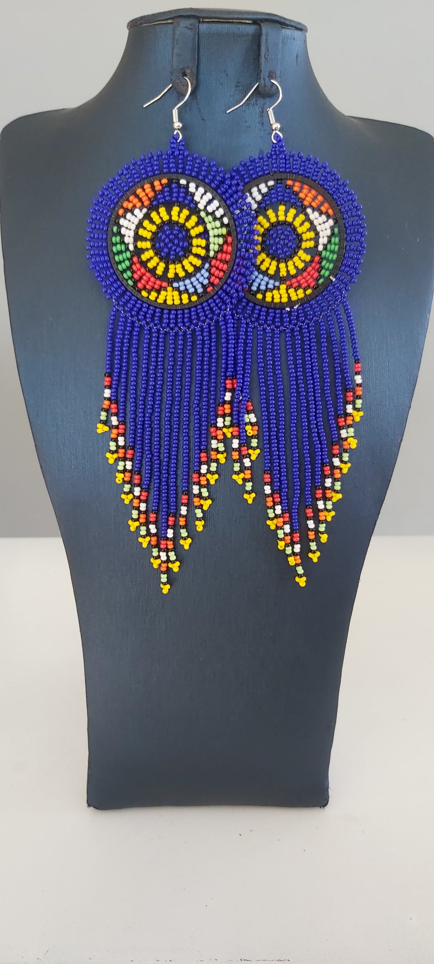 Beaded Disc Earrings with Tassels