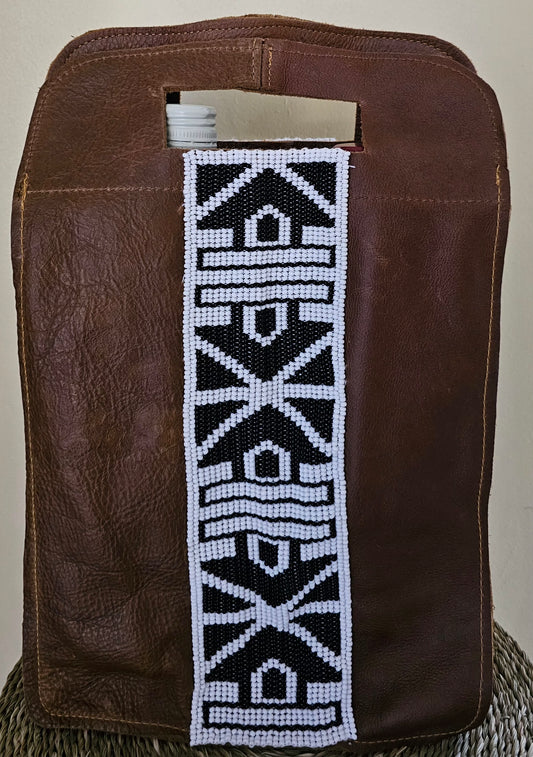Beaded Leather Wine Bag Double