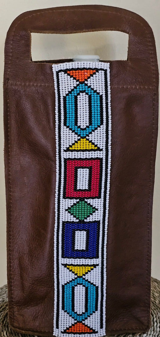 Beaded Leather Wine Bag Single