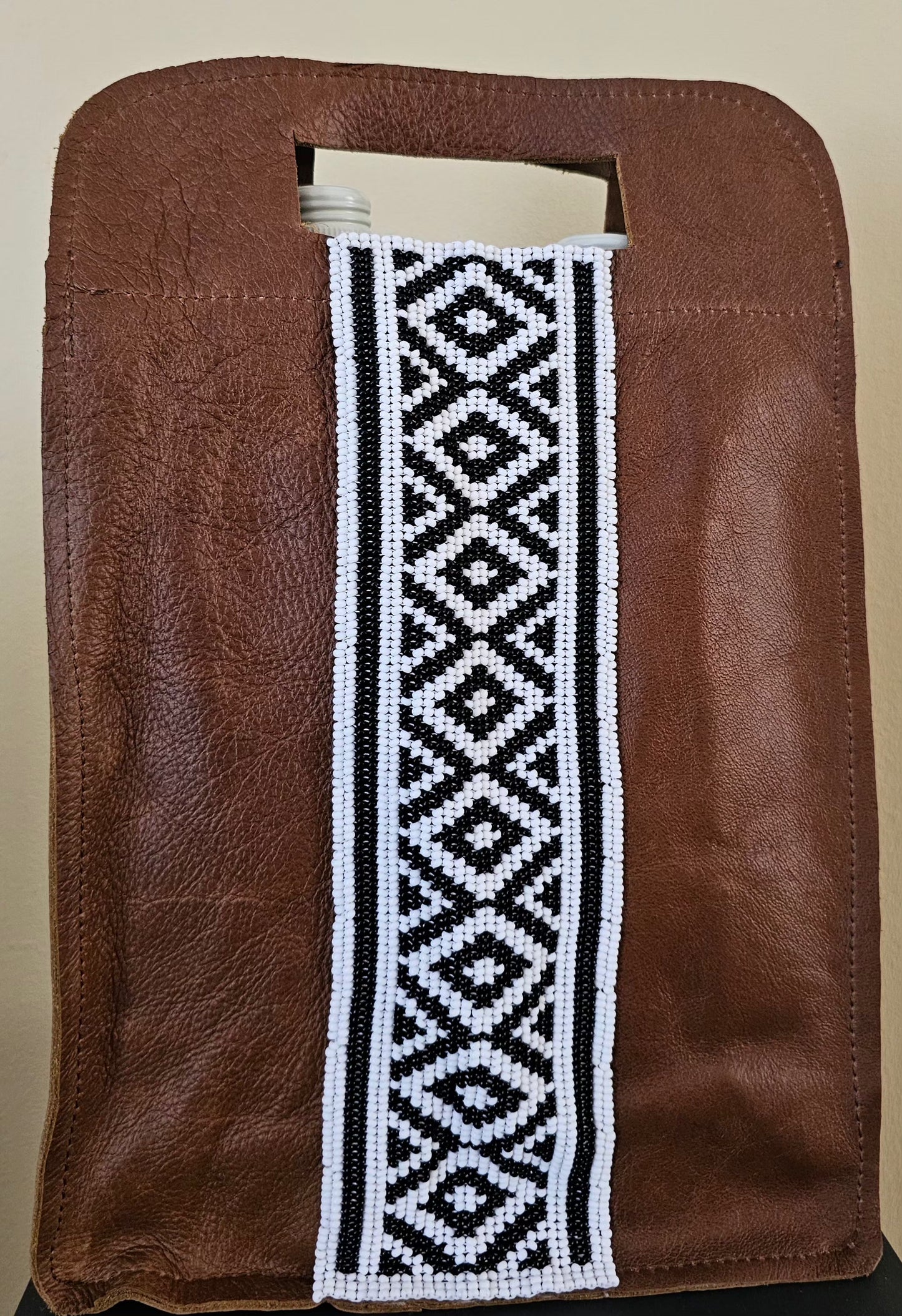 Beaded Leather Wine Bag Double