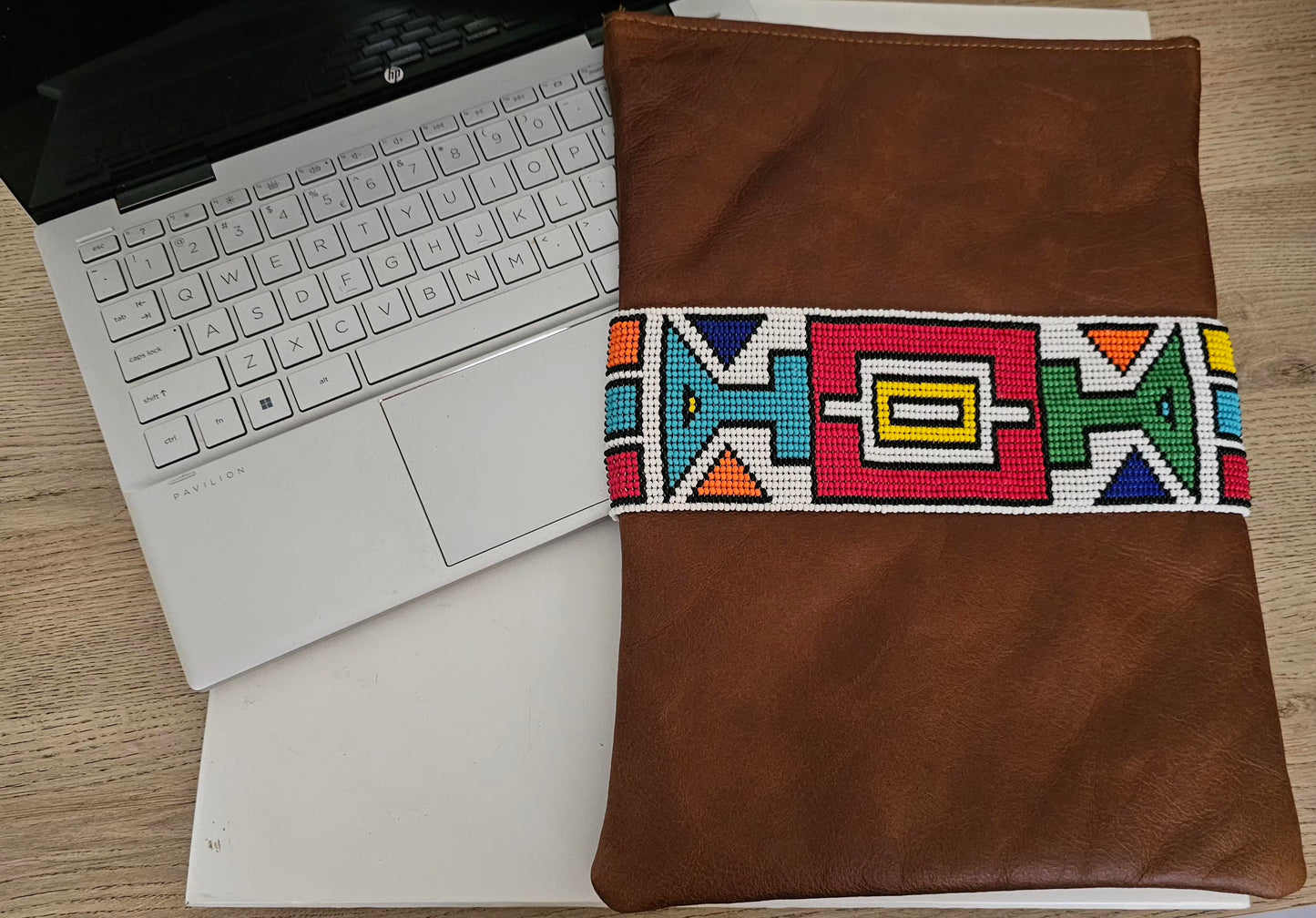 Beaded Leather Laptop Sleeve