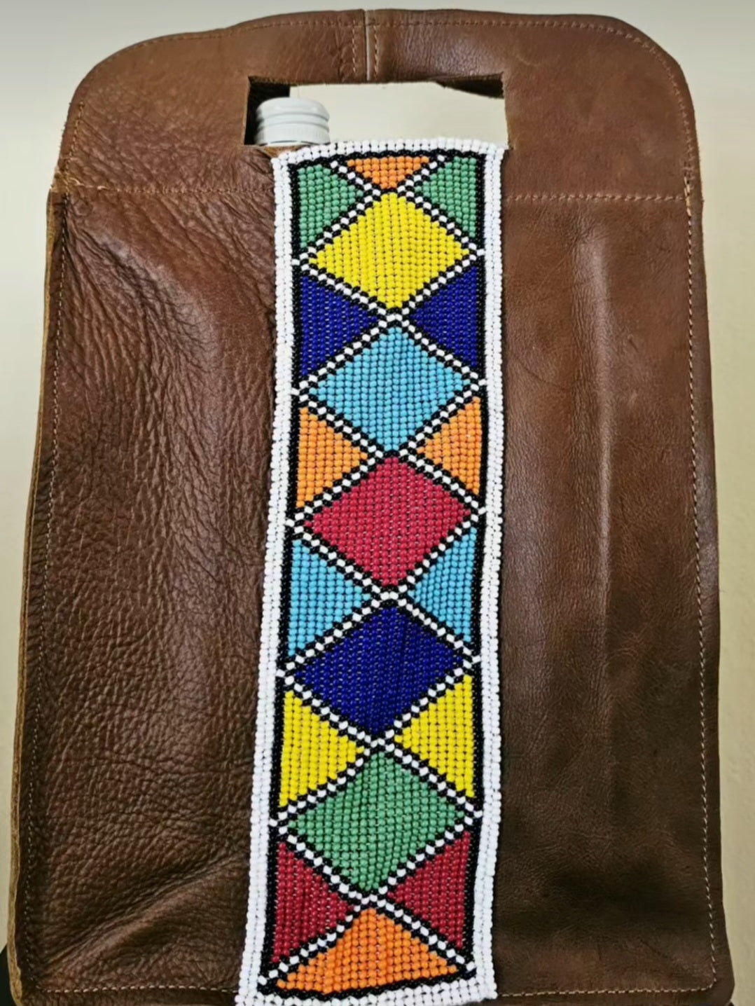 Beaded Leather Wine Bag Double